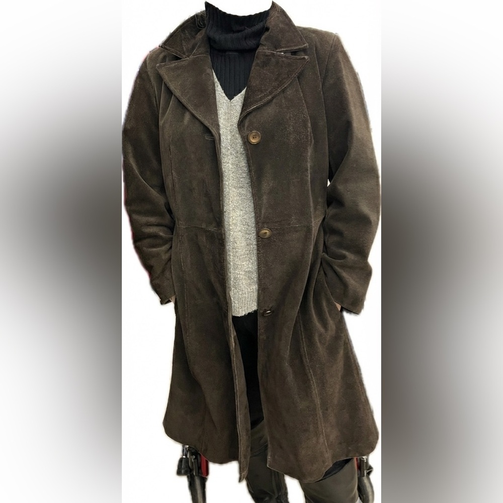 Express Vintage Compagnie Int. Dark Brown Suede Trench Coat, Thinsulate Insul.